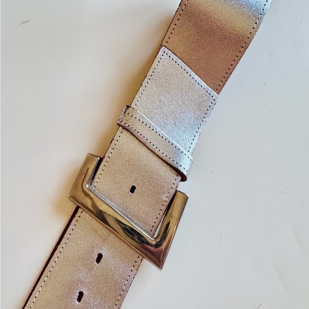 Genuine Leather Metallic Silver Belt Cary Kraft M/L - Picture 2 of 6